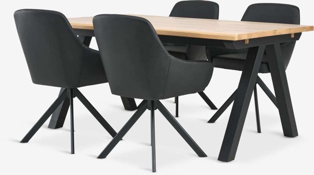 SANDBY C160 mesa carvalho natural + 4 ROSTRUP cadeiras preto