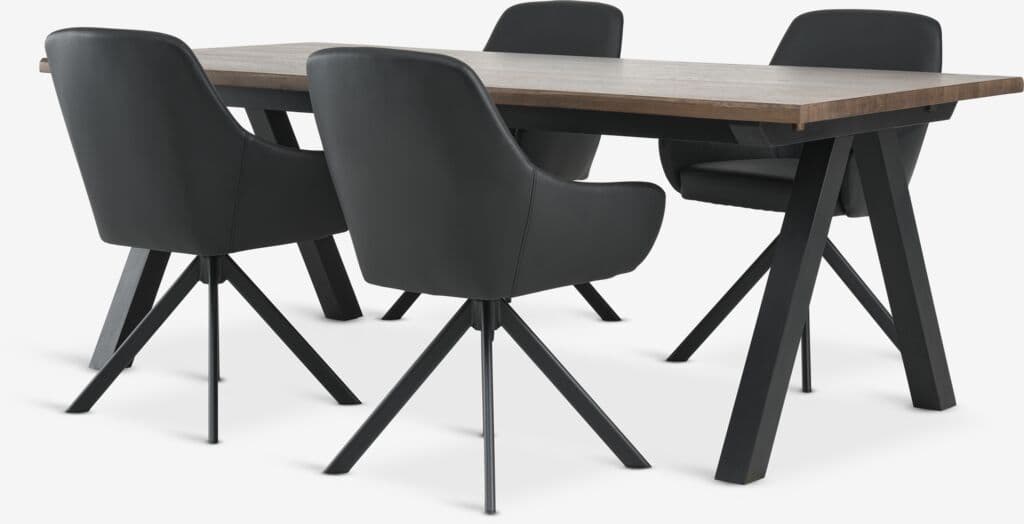 SANDBY C210 mesa carvalho escuro + 4 ROSTRUP cadeiras preto