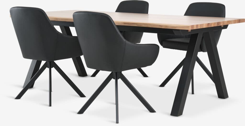 SANDBY C210 mesa carvalho natural + 4 ROSTRUP cadeira preto