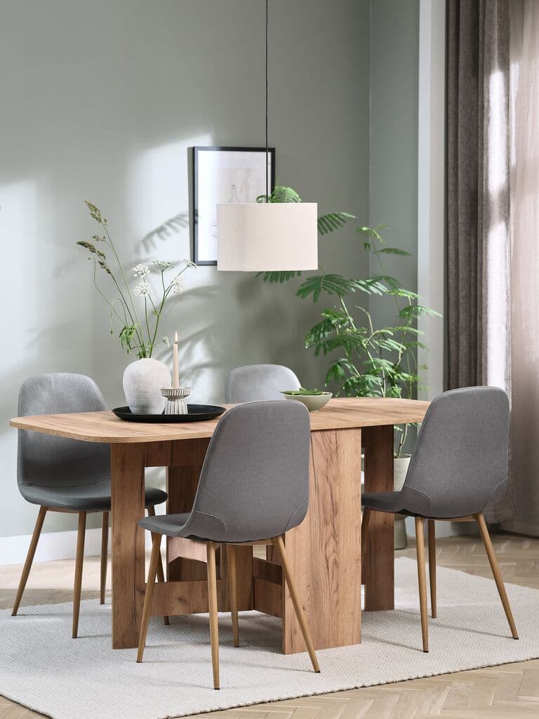 ALLING C100/163 mesa carvalho + 4 JONSTRUP cadeira cinz/carv