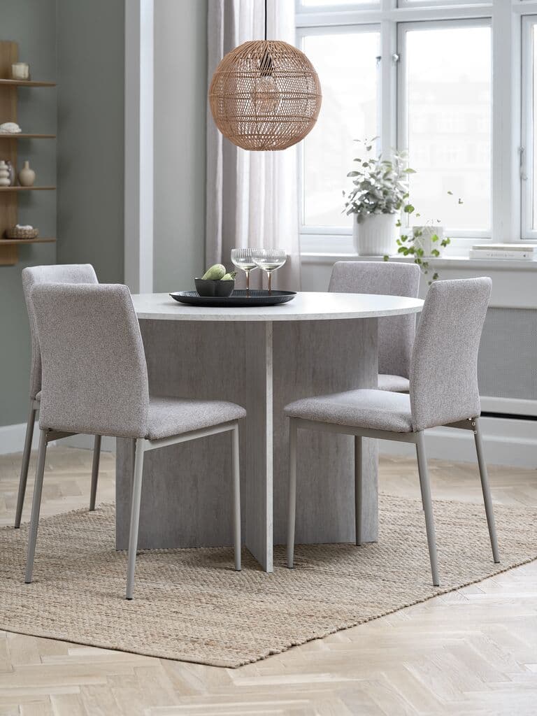 KRONDAL Ø110 mesa travertino + 4 BRANDE cadeiras bege