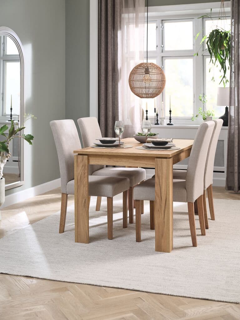 LINTRUP C140 mesa carvalho + 4 TUREBY cadeiras bege