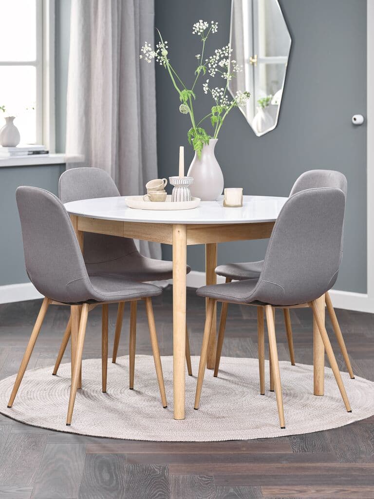 MARSTRAND Ø110 mesa branco + JONSTRUP cadeira cinzento/carv