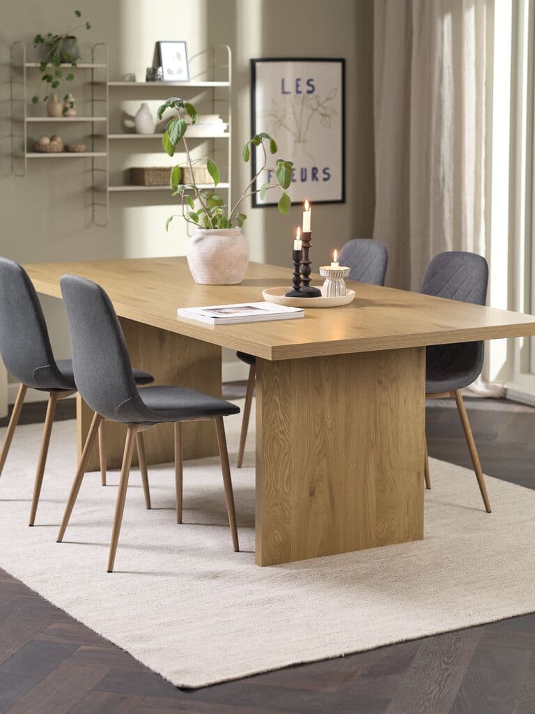 MUNKEBY C220 mesa carvalho + 4 JONSTRUP cadeiras cinzento