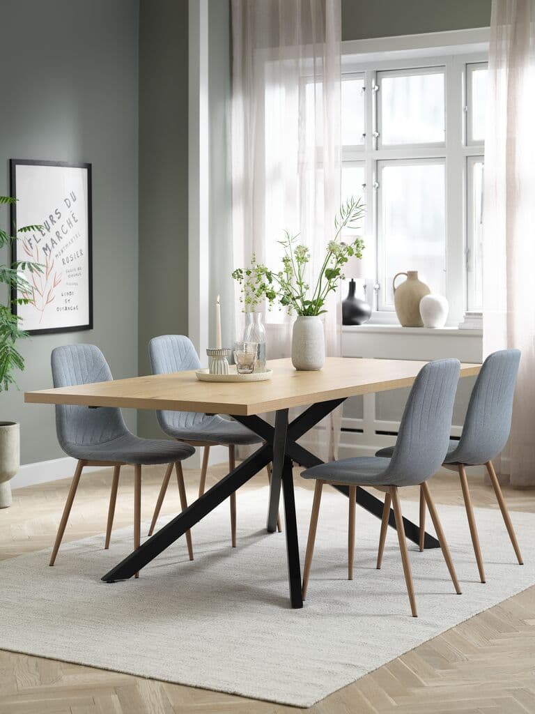 NORTOFT C200 mesa carvalho + 4 JONSTRUP cadeiras azul claro