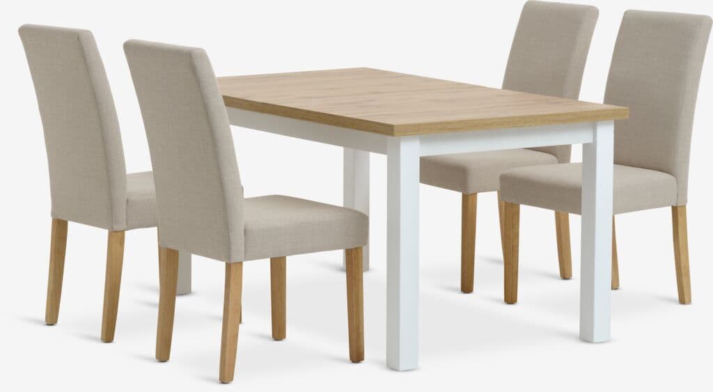 MARKSKEL C150/193 mesa branco/carv + 4 TUREBY cadeiras bege