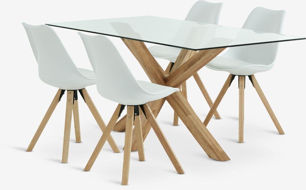 AGERBY C160 mesa carvalho + 4 BLOKHUS cadeiras branco