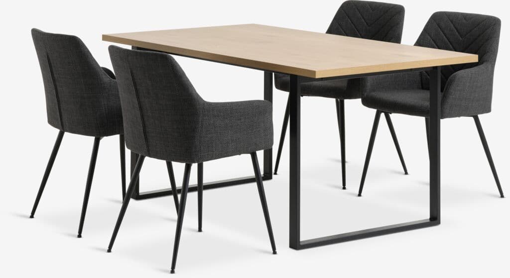 AABENRAA C160 mesa carvalho + 4 PURHUS cadeiras cinzento