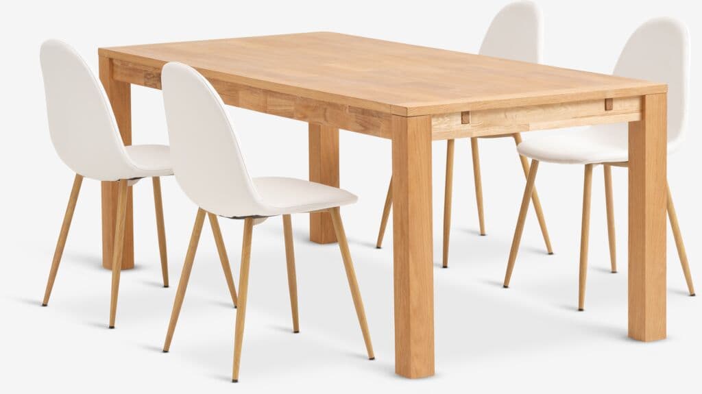 HAGE C190 mesa carvalho + 4 TINGLEV cadeiras branco/carvalho