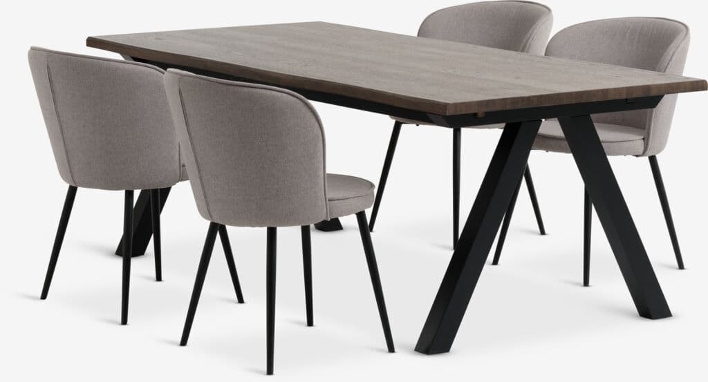 SANDBY C210 mesa carvalho escuro + 4 RISSKOV cinzento clar