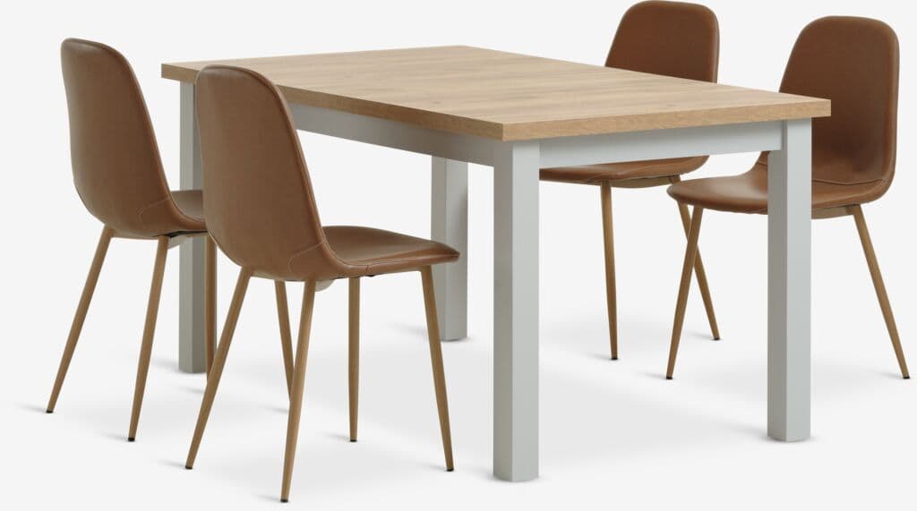 MARKSKEL C150/193 mesa cinzento + 4 JONSTRUP conhaque/carv
