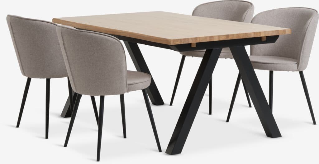 SANDBY C160 carvalho natural + 4 RISSKOV cinzento claro