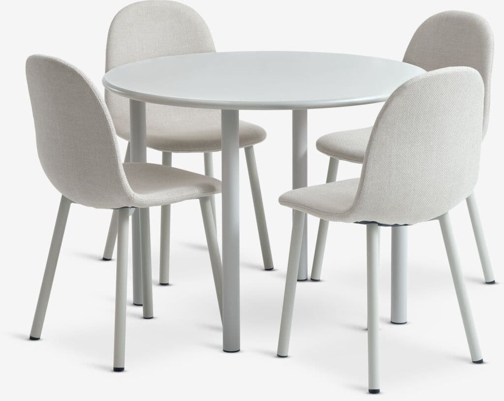 HANSTED Ø100 mesa cinzento quente + 4 EJSTRUP cadeiras bege