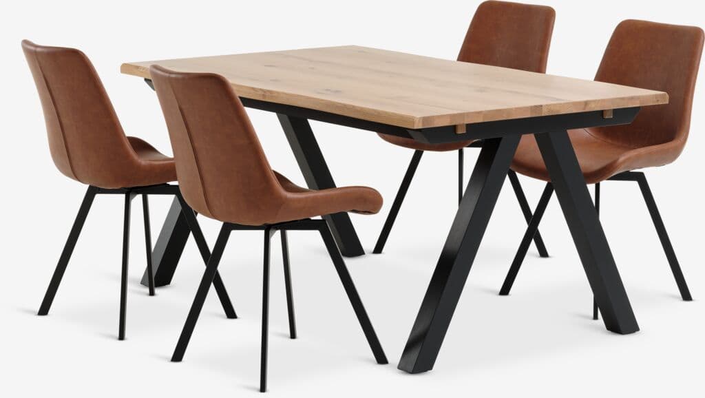 SANDBY C160 mesa carvalho natural + 4 HYGUM conhaque