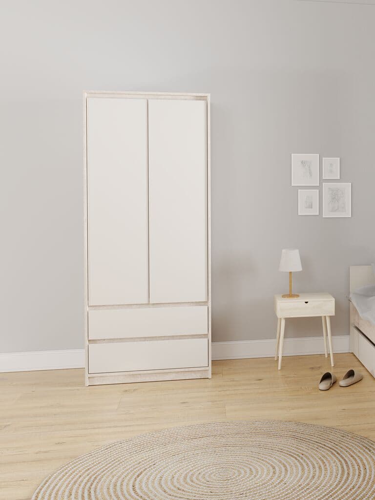 Roupeiro BILLUND 80x193 2 portas 2 gavetas travertino/bege