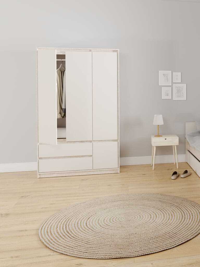 Roupeiro BILLUND 119x193 4 portas 2 gavetas travertino/bege