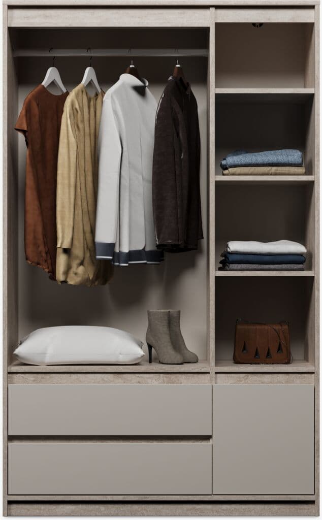 Roupeiro BILLUND 119x193 4 portas 2 gavetas travertino/bege