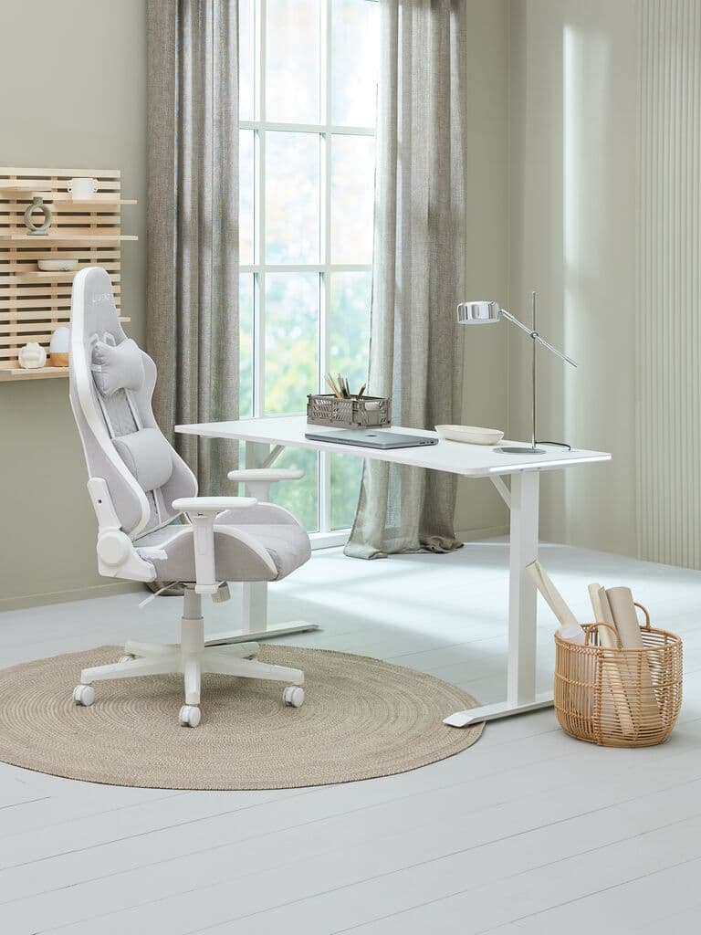 Cadeira gaming NIBE branco/tecido bege
