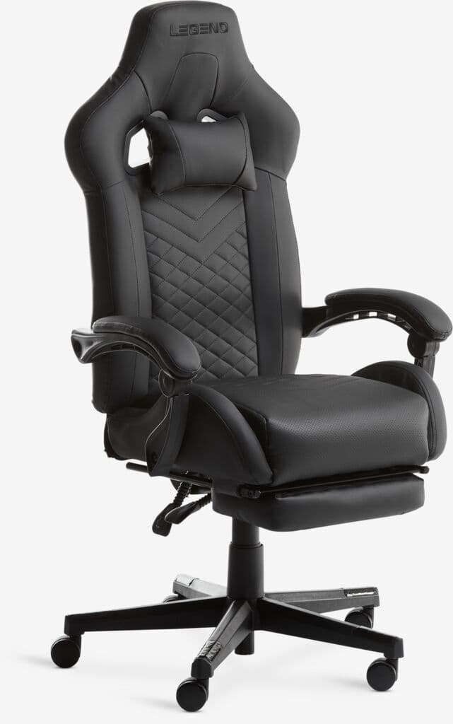 Cadeira gaming HALLUM c/ apoio para pés pele sintética preto