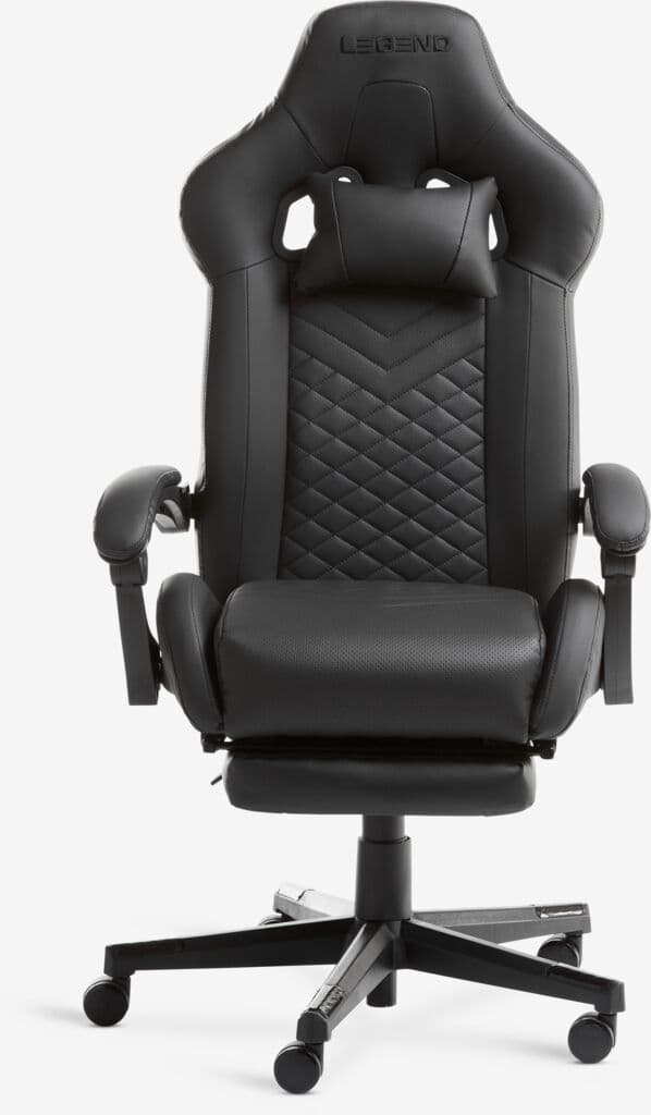 Cadeira gaming HALLUM c/ apoio para pés pele sintética preto