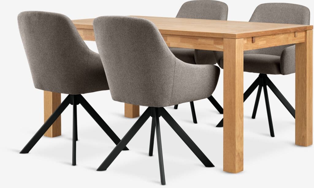 HAGE C150 mesa carvalho + 4 ROSTRUP cadeiras areia/preto