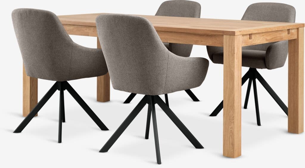 HAGE C190 mesa carvalho + 4 ROSTRUP cadeiras areia/preto