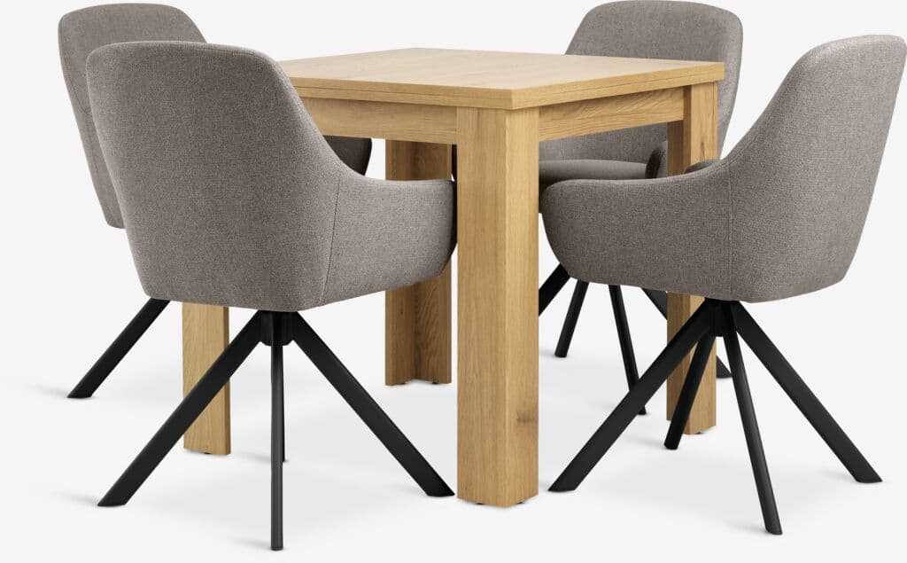 JUNGEN C80/160 mesa carvalho + 4 ROSTRUP cadeiras areia
