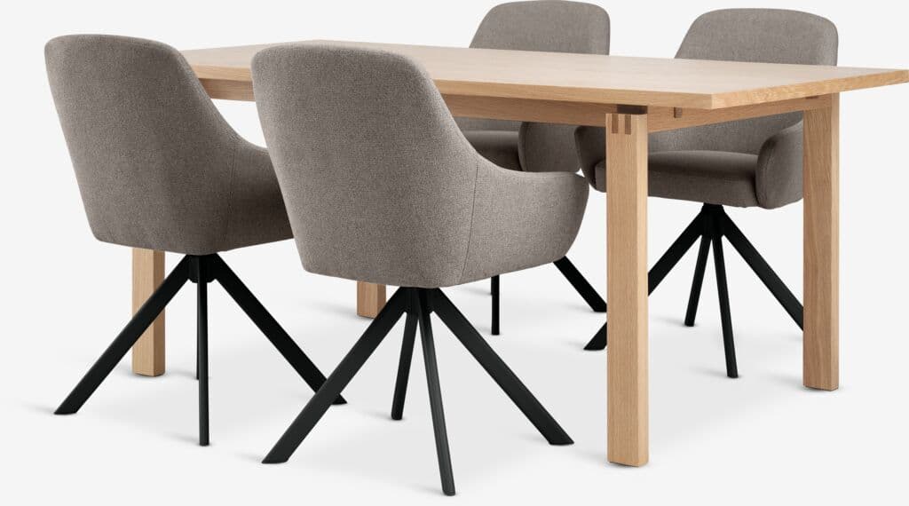 MEJLSKOV C180 mesa carvalho + 4 ROSTRUP cadeiras areia/preto