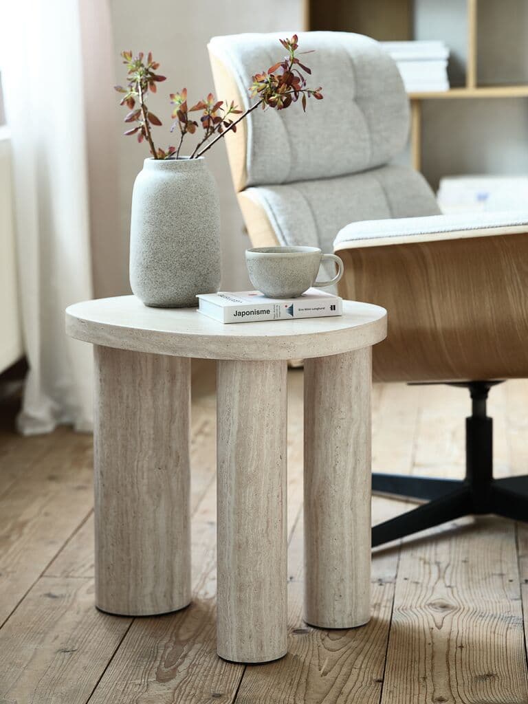 Mesa de apoio LUNDEBORG 38x50 cor de travertino