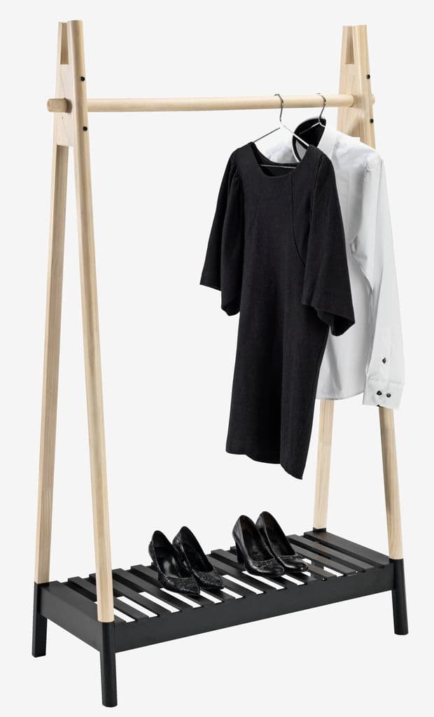 Suporte para cabides JENNET com sapateira natural/preto