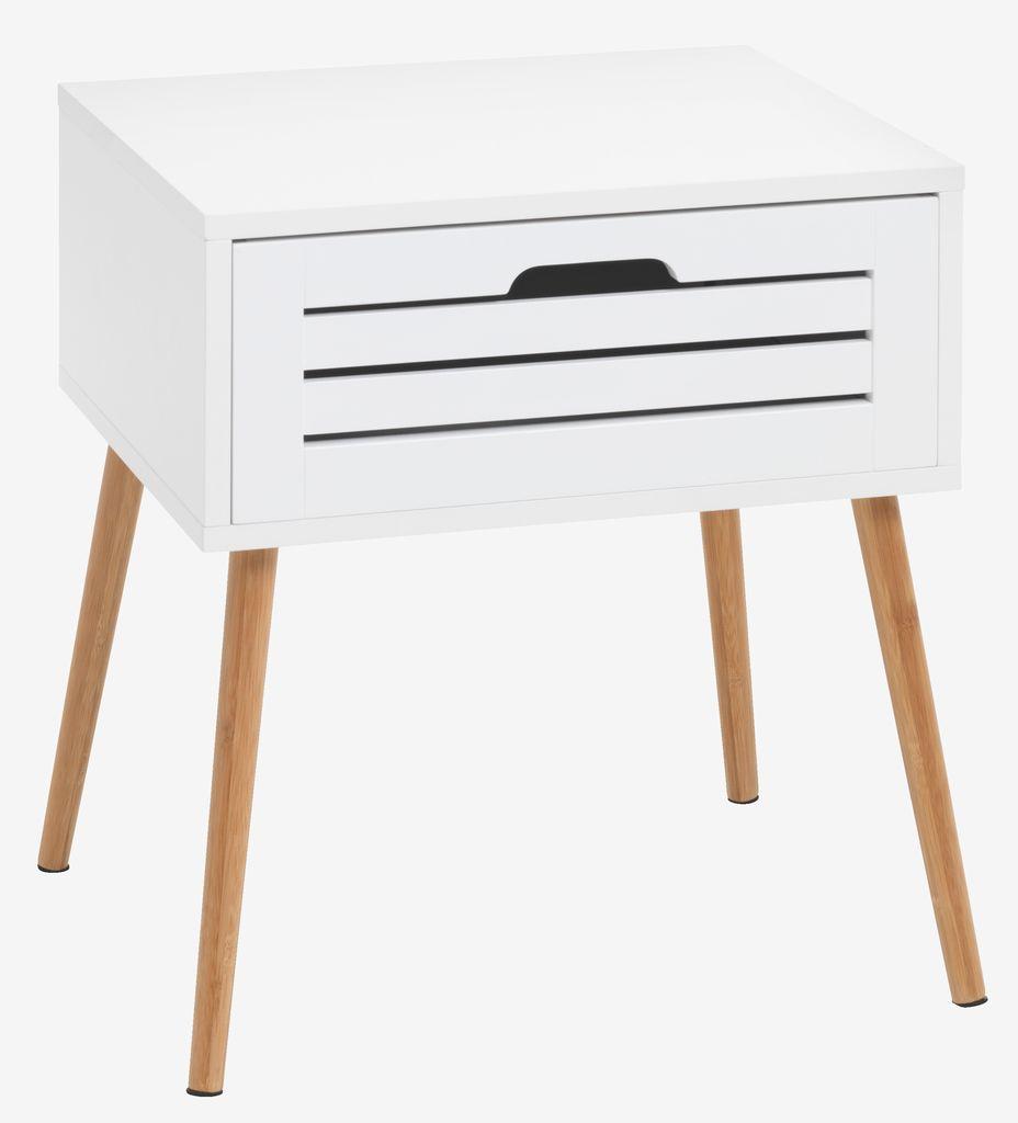 Mesa de cabeceira BROBY 1 gaveta cor bambu/branco