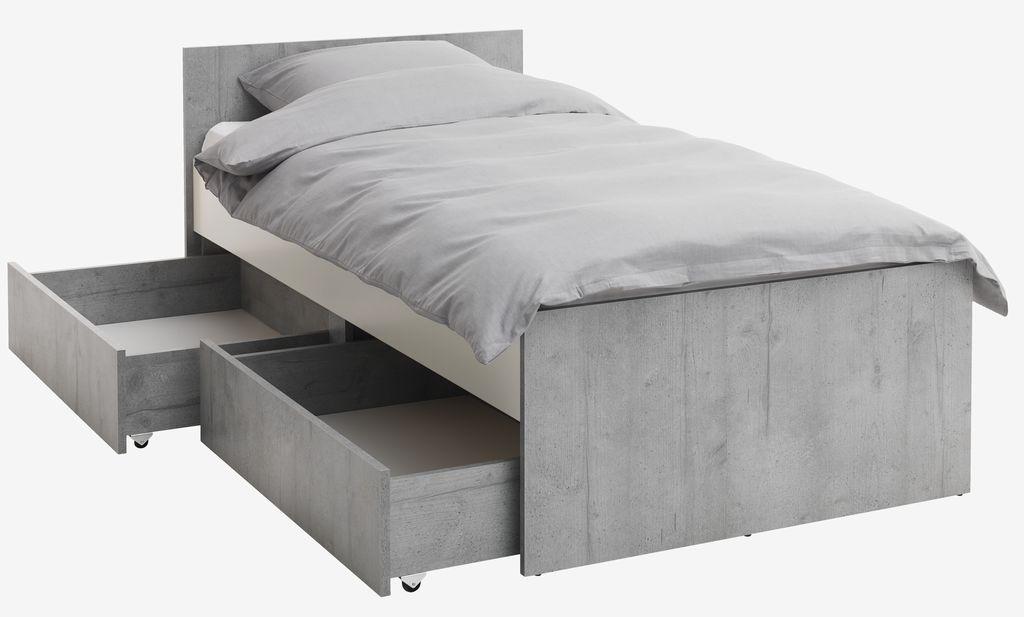 Cama com arrumação BILLUND 90x200 branco/betão