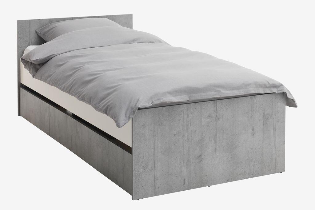 Cama com arrumação BILLUND 90x200 branco/betão