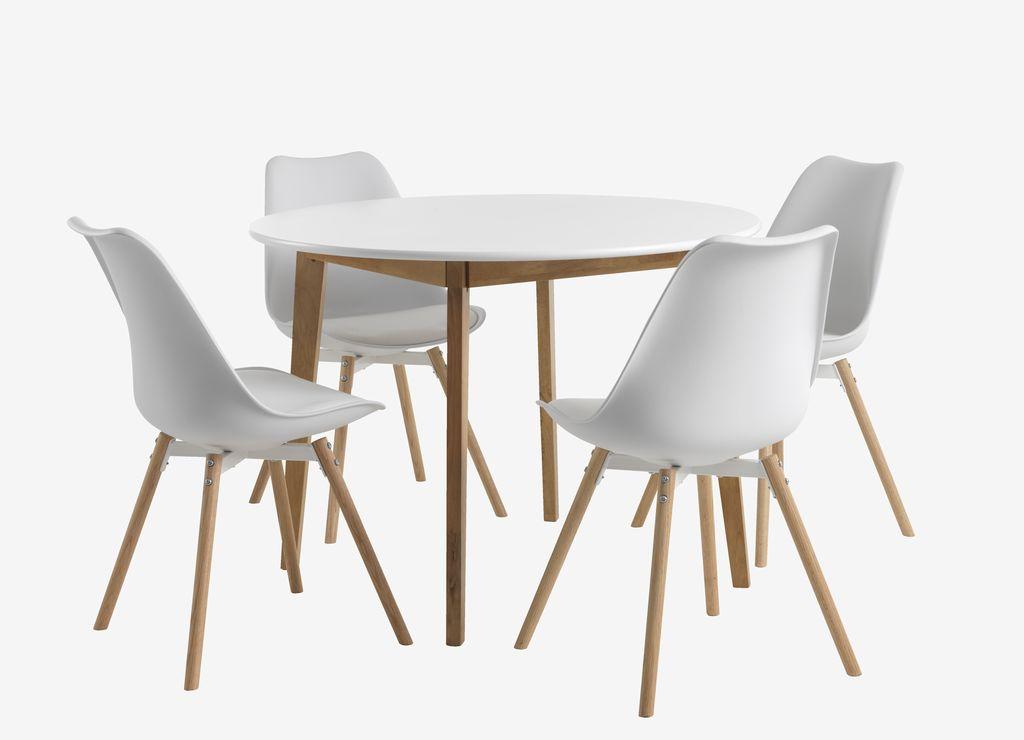 JEGIND Ø105 mesa branco + 4 KASTRUP cadeiras branco