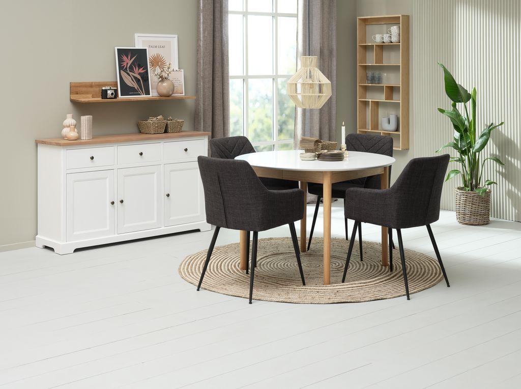 MARSTRAND Ø110 mesa branco + 4 PURHUS cadeiras cinzento