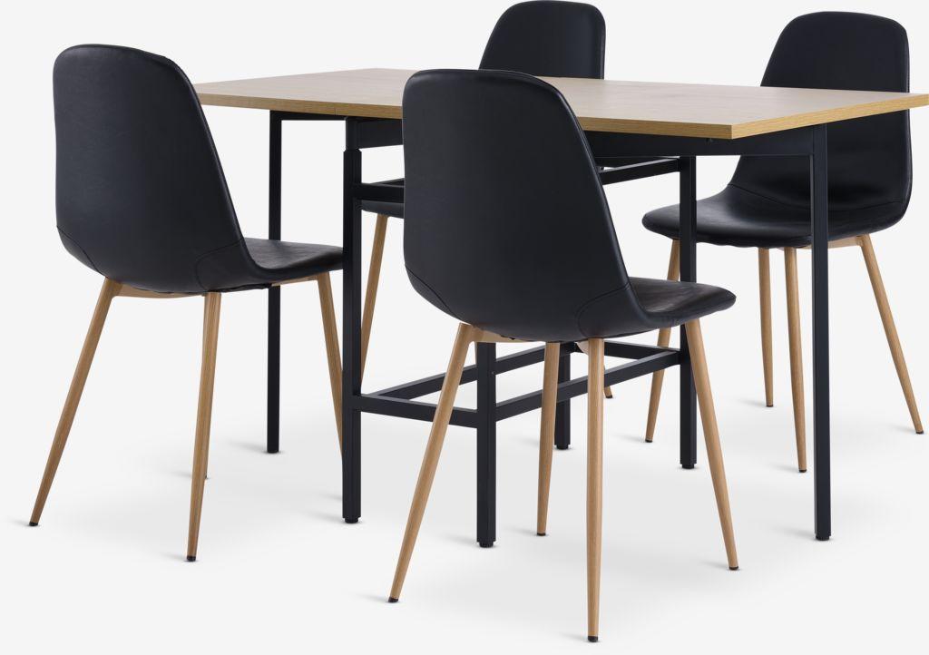 FOLDINGBRO C130 mesa carvalho + 4 JONSTRUP cadeiras preto/ca