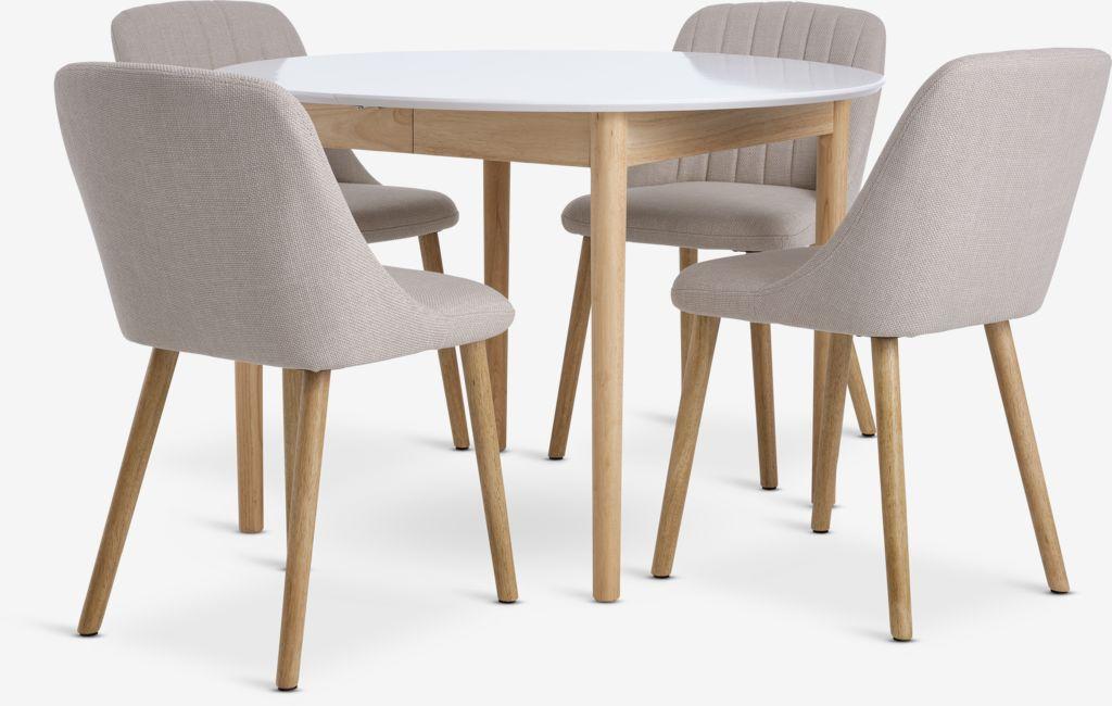 MARSTRAND Ø110 mesa branco + 4 ADSLEV cadeiras branco