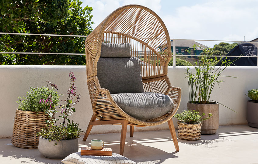 Cadeira de jardim com cobertura ou sombra em rattan sintético