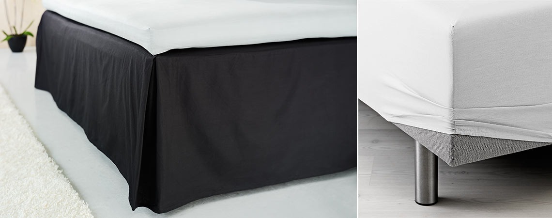 Lençol com saia em lençol de fundo preto e branco